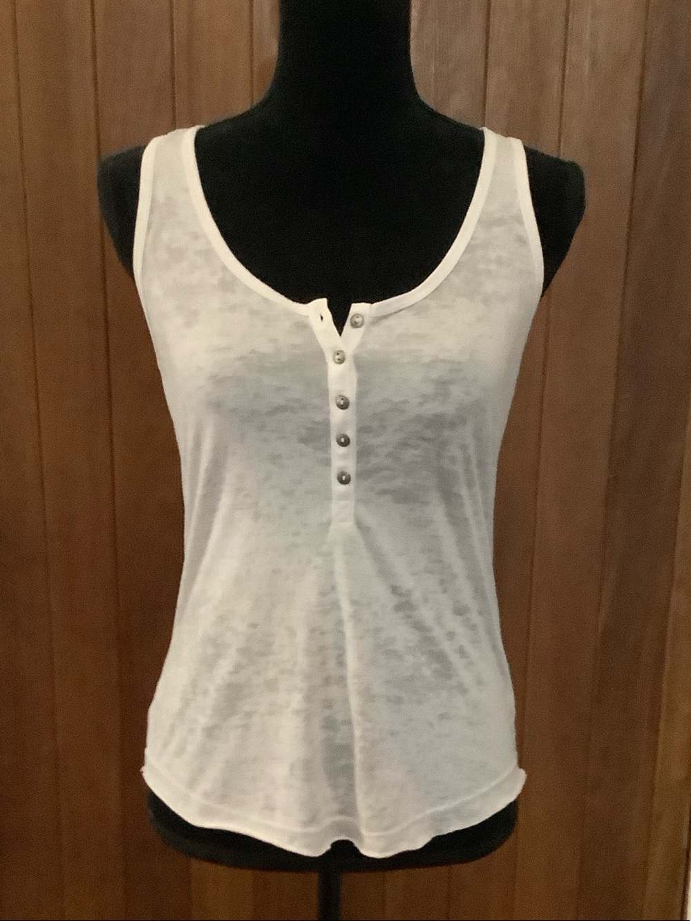 Decree White Burnout Sheer Sleeveless Tank Top with Snap Buttons
